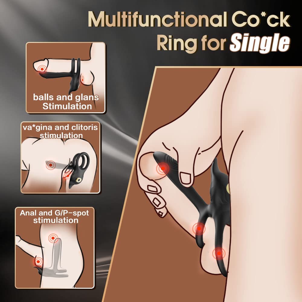 Versatile 10 Vibrating Sex Enhancing Dual Cock Ring with Remote Control
