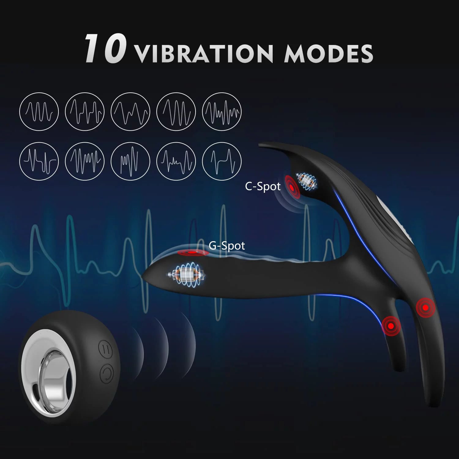 Remote Control G-Spot Clit Massaging 10 Vibrating Dual Cock Ring for Couple