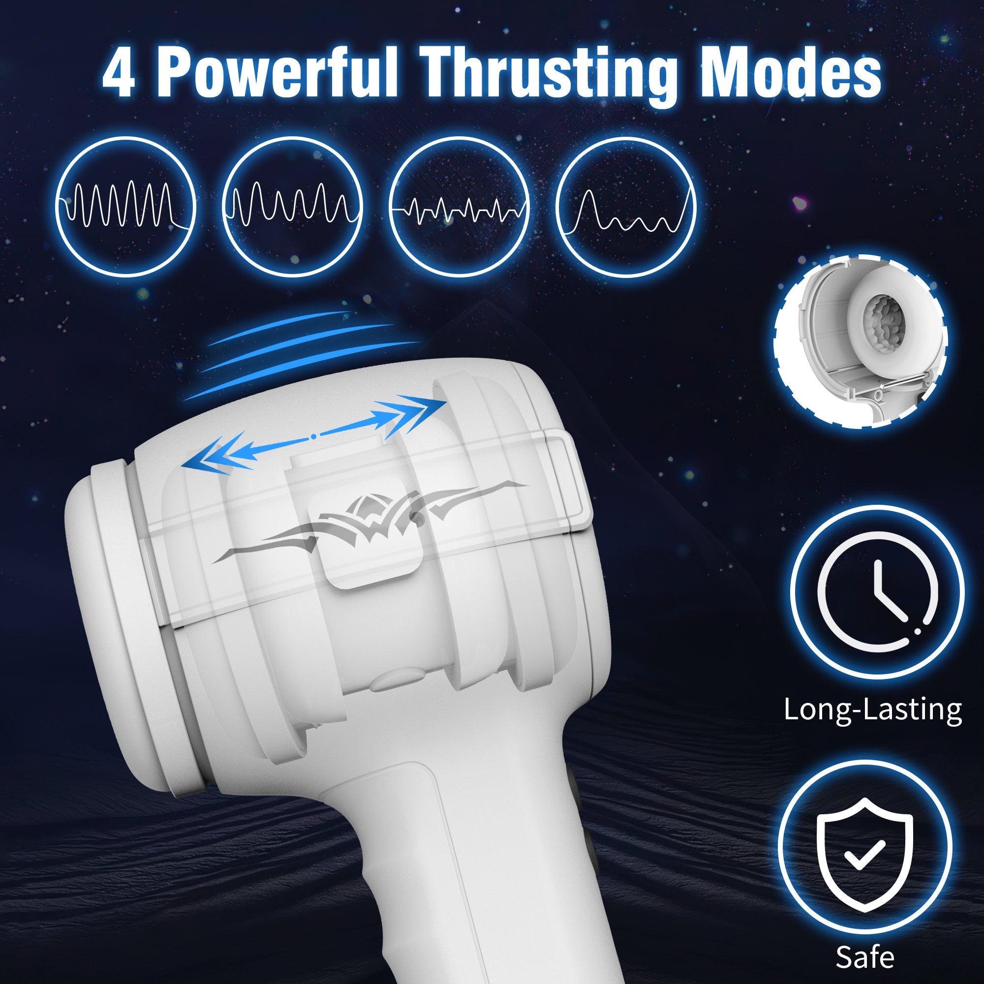 Hammer Shape Open-Ended Automatic 4 Thrusting 7 Vibrating Male Stroker