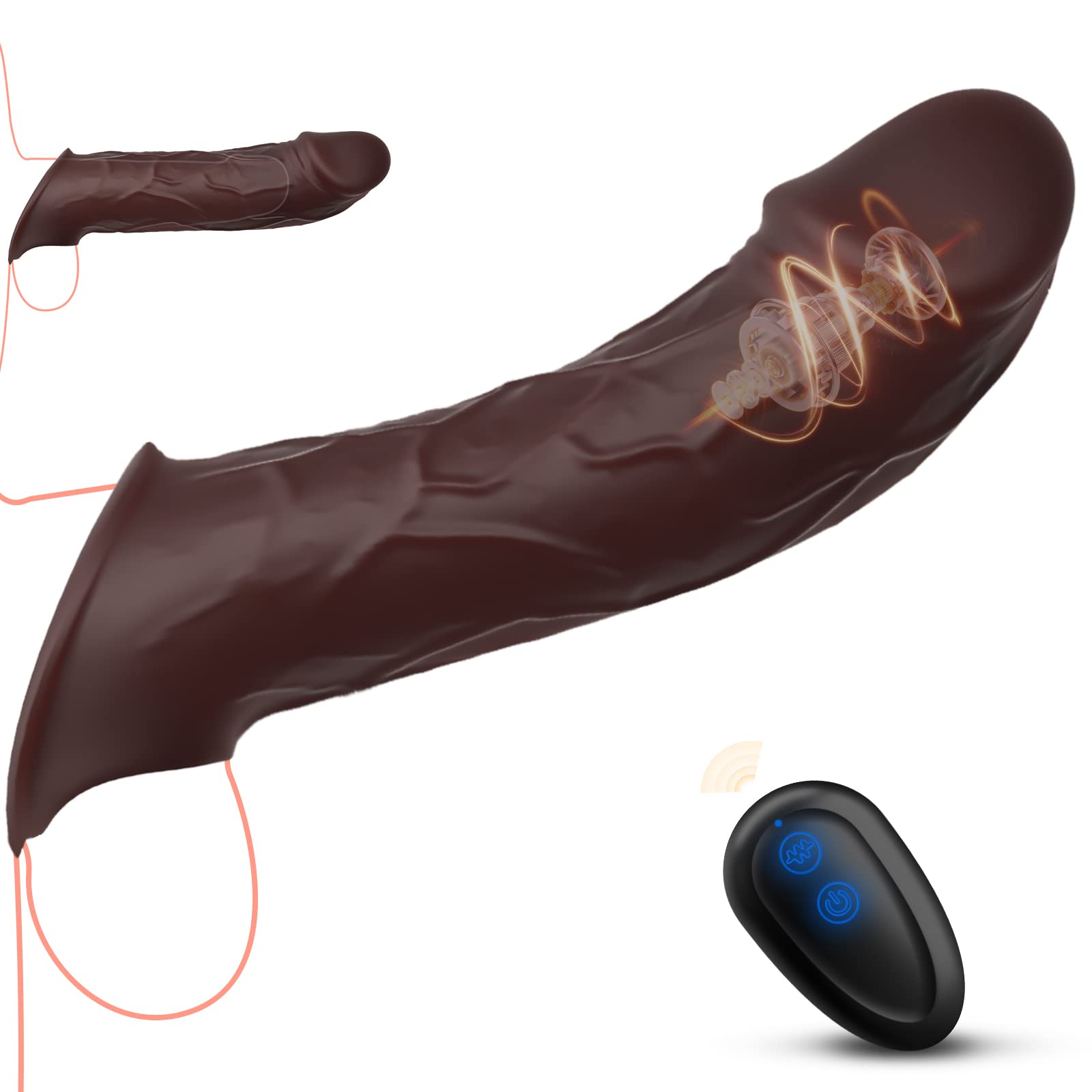 ROSYROSY 2.4 Inch Extension 10 Vibrating Remote Controlled Penis Sleeve with Ball Strap