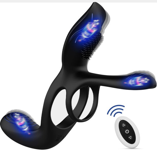 4 in 1 10-Mode Vibrating Dual Erection-Enhancing Couple Cock Ring with Remote Controller