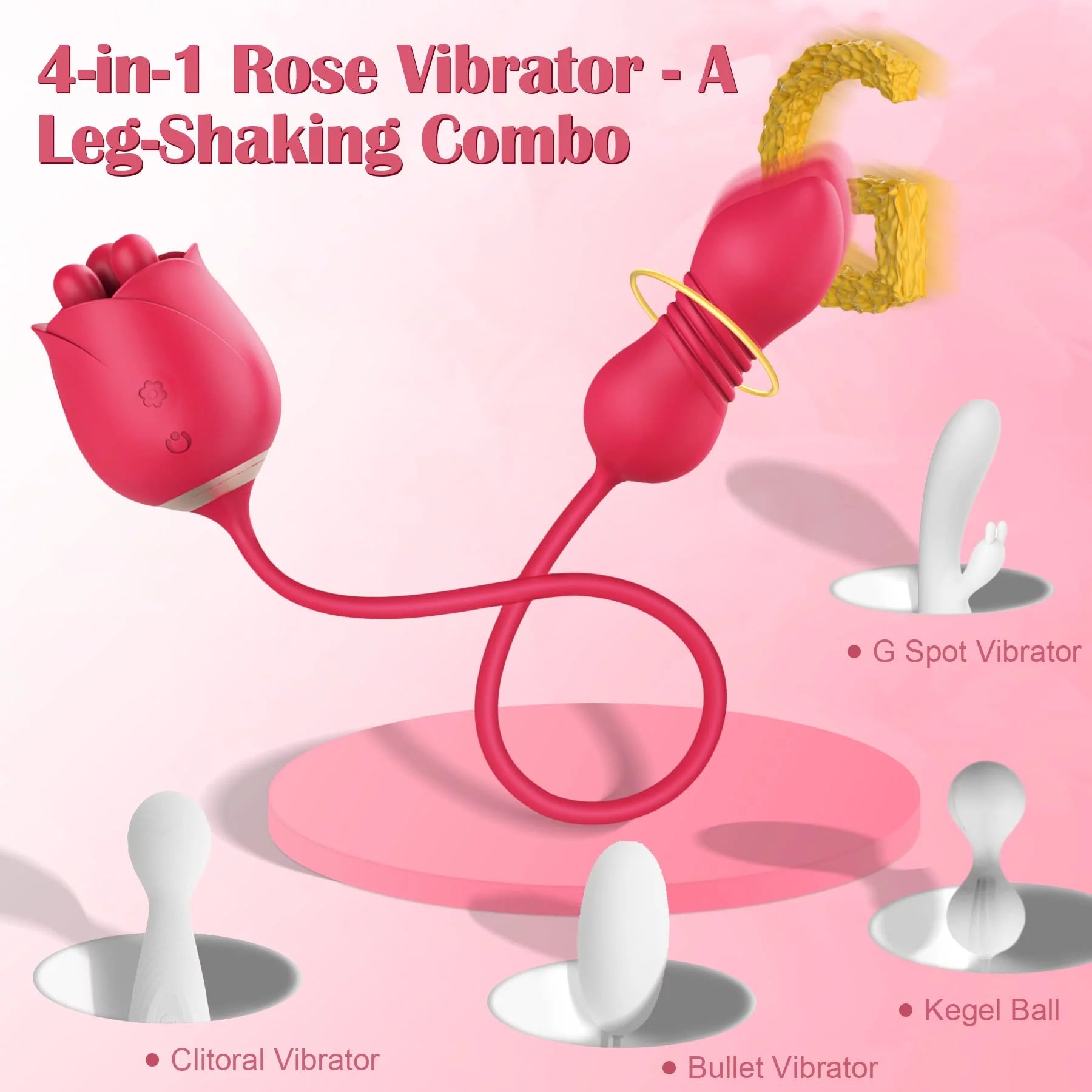 3 Rotatable Fingertip Fondling Rose Vibrator with Thrusting Egg Stimulator