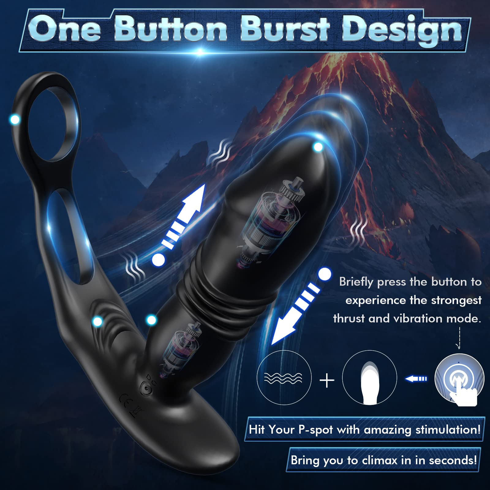 Dual Penis Ring Remote Control 3 Thrusting 12 Vibrating Butt Plug