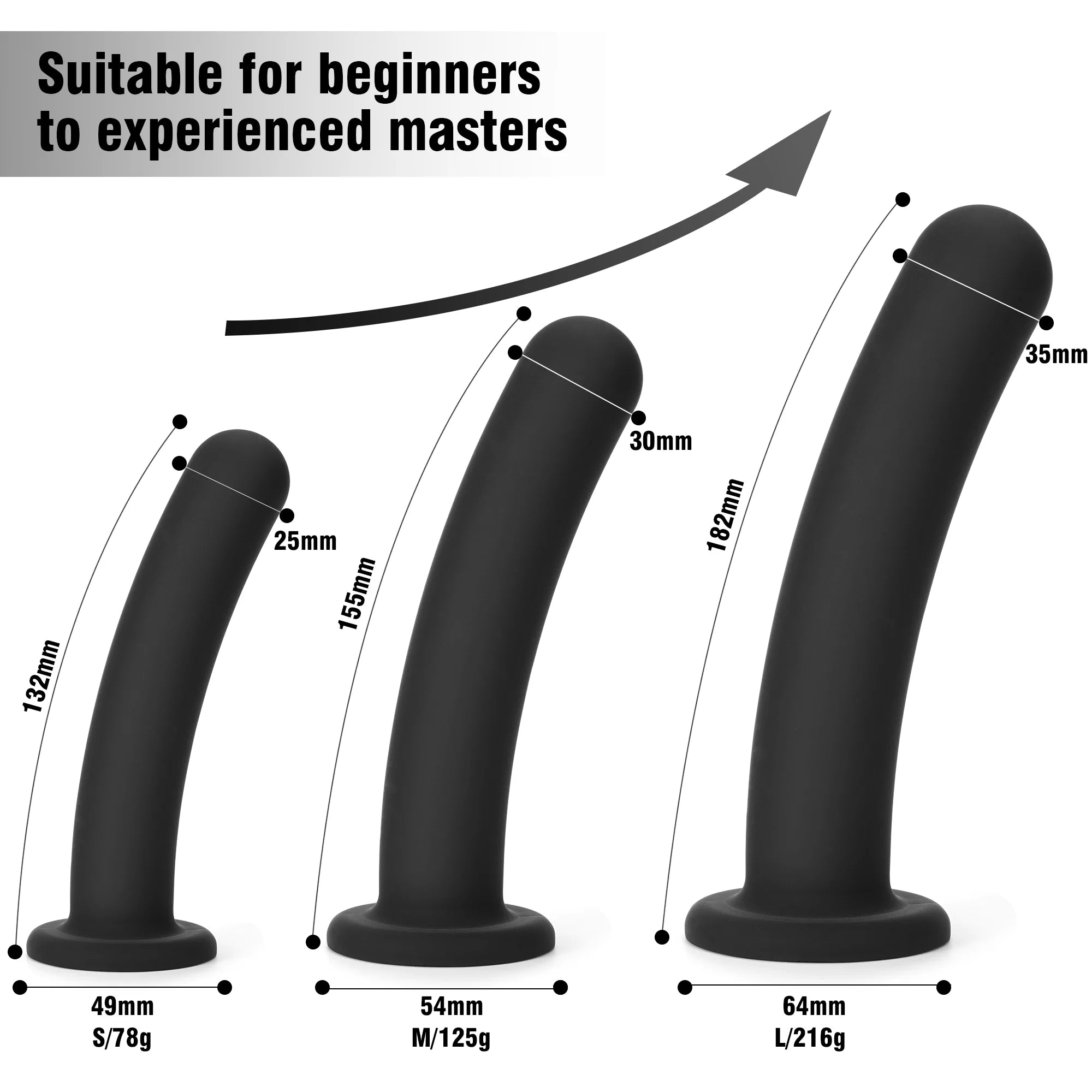 3 Pack Dildo Set with Strong Suction Cup