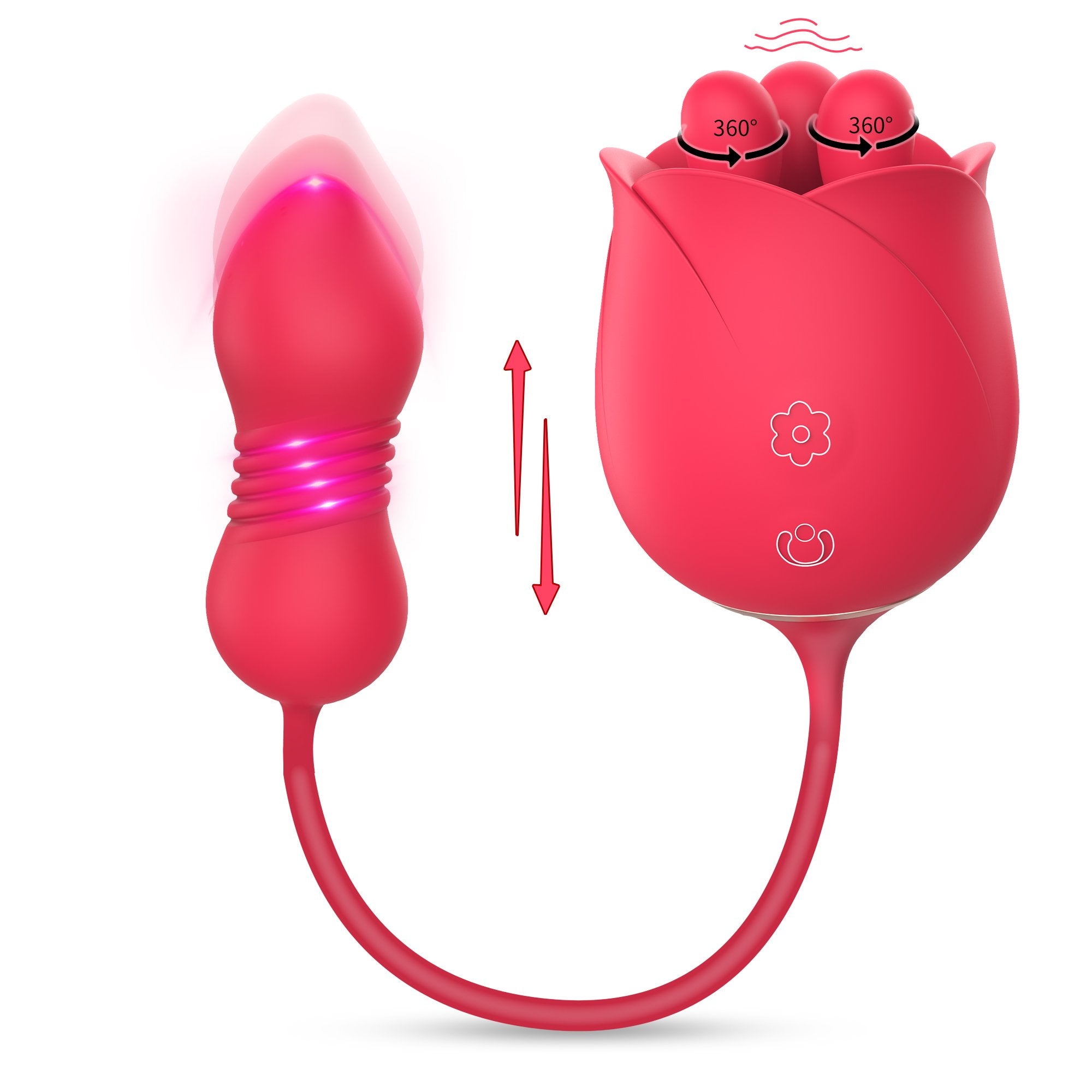 3 Rotatable Fingertip Fondling Rose Vibrator with Thrusting Egg Stimulator